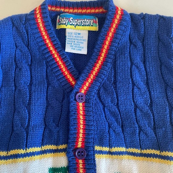 Blue Multi-Color Button Down Cardigan Sweater by Baby Superstore 12 Months NWOT - Picture 4 of 9